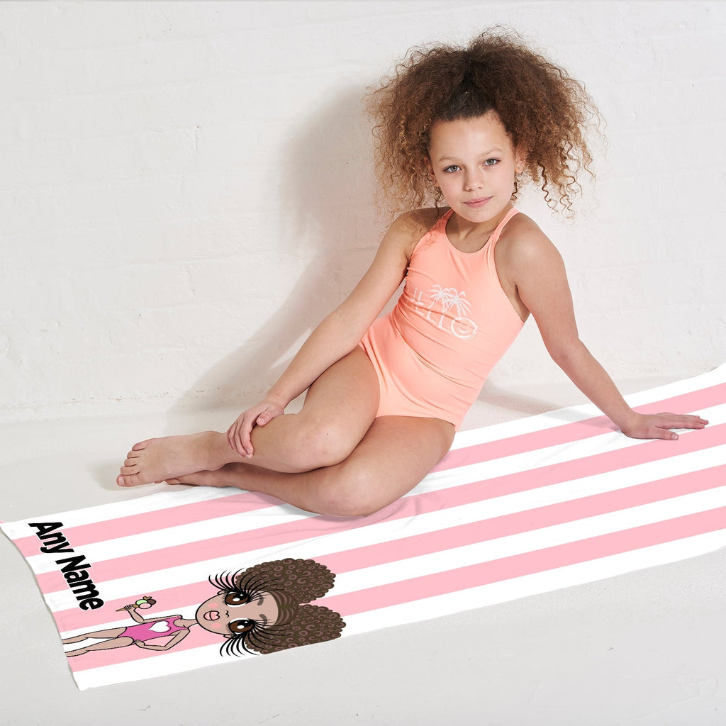 Girls Personalized Light Pink Stripe Beach Towel