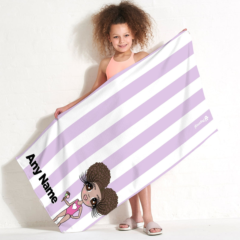 Girls Personalized Lilac Stripe Beach Towel