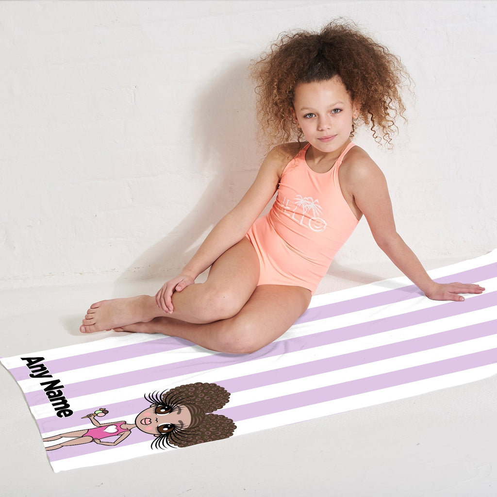 Girls Personalized Lilac Stripe Beach Towel