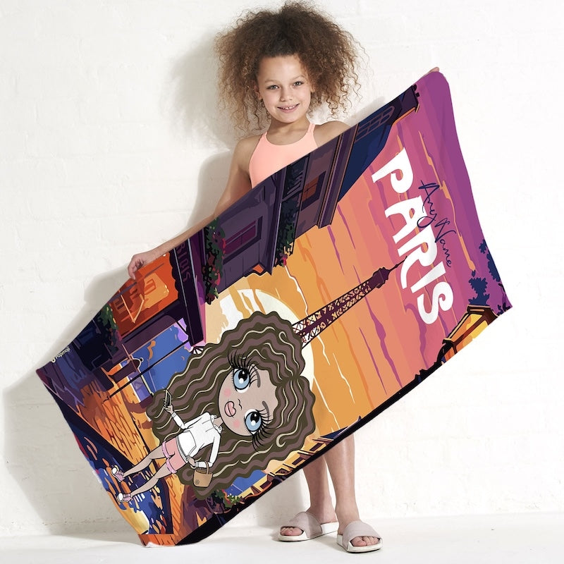 Girls Personalized Parisian Sunset Beach Towel - Image 2