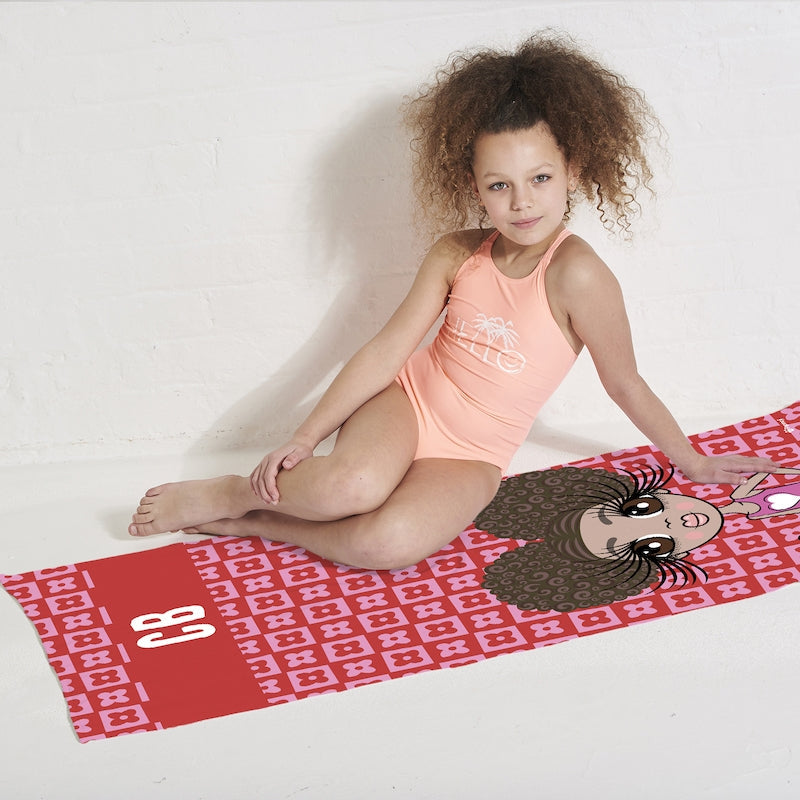 Girls Personalized Checkered Flower Beach Towel