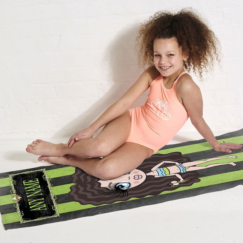 Girls Personalized Creepy Green Stripes Beach Towel