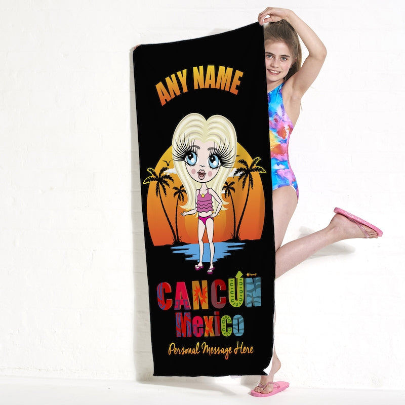 Girls Personalized Cancun Mexico Sunset Beach Towel