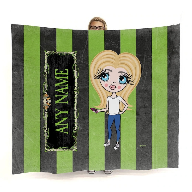 Girls Creepy Green Stripes Fleece Blanket - Image 1