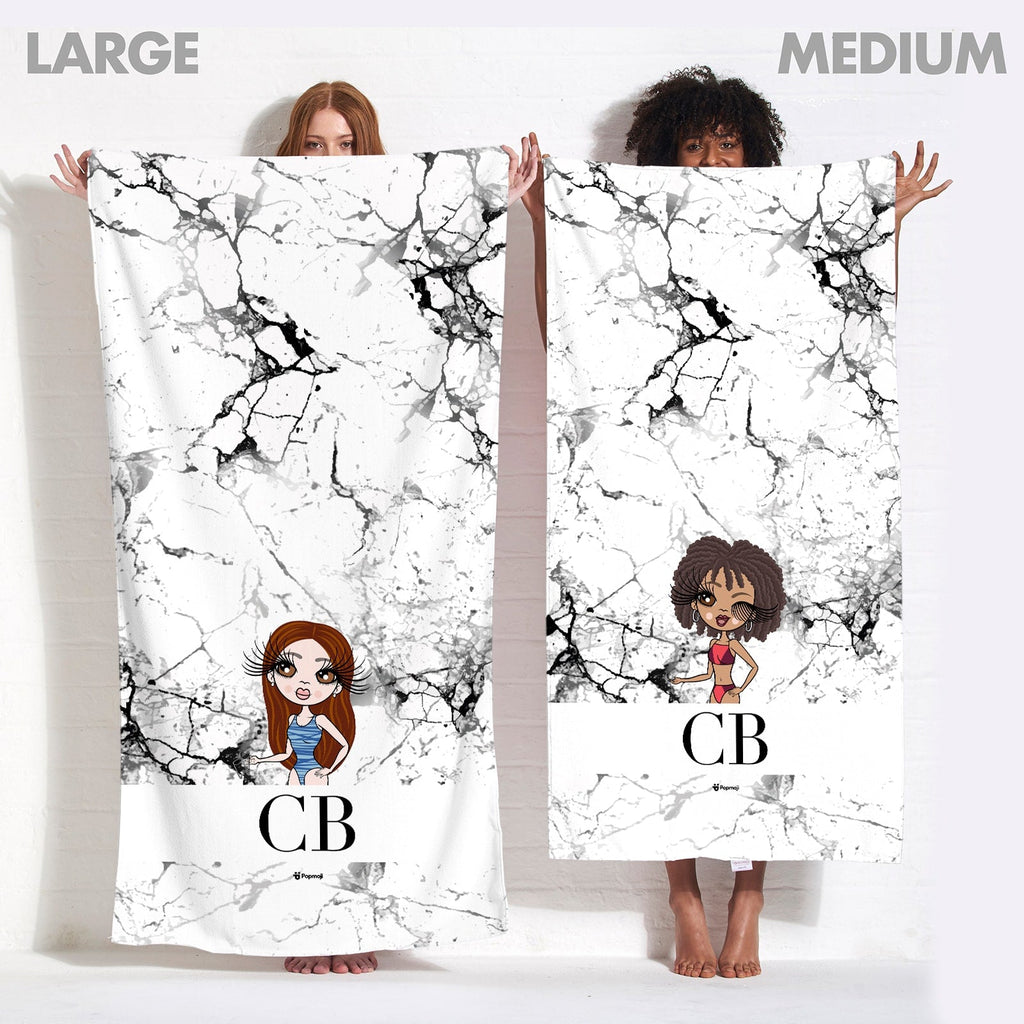 Womens Personalized The LUX Collection Black and White Marble Beach Towel