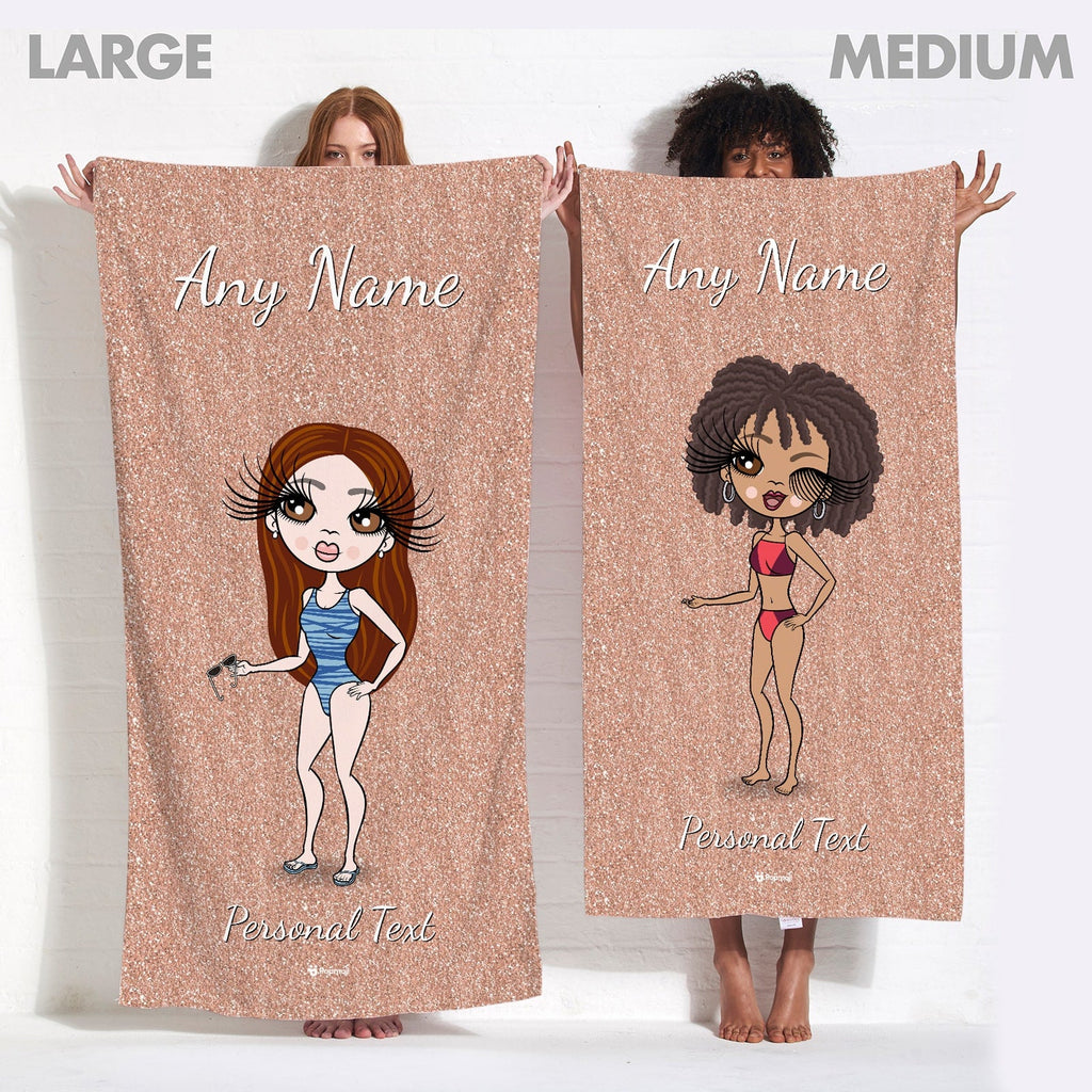 Womens Personalized Blush Glitter Effect Beach Towel