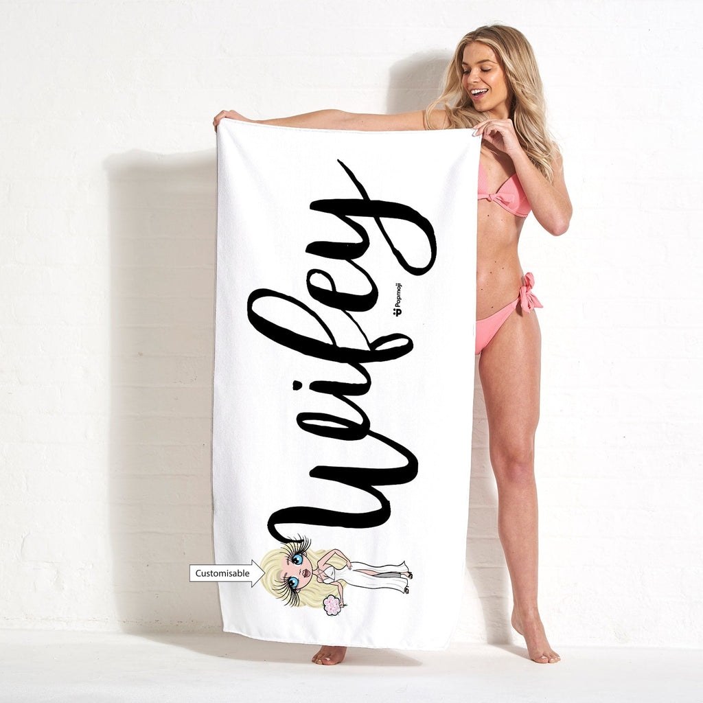 Womens Personalized Bold Wifey White Beach Towel