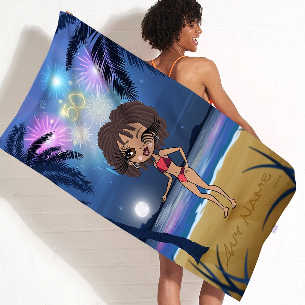 Womens Personalized Fireworks Fun Beach Towel