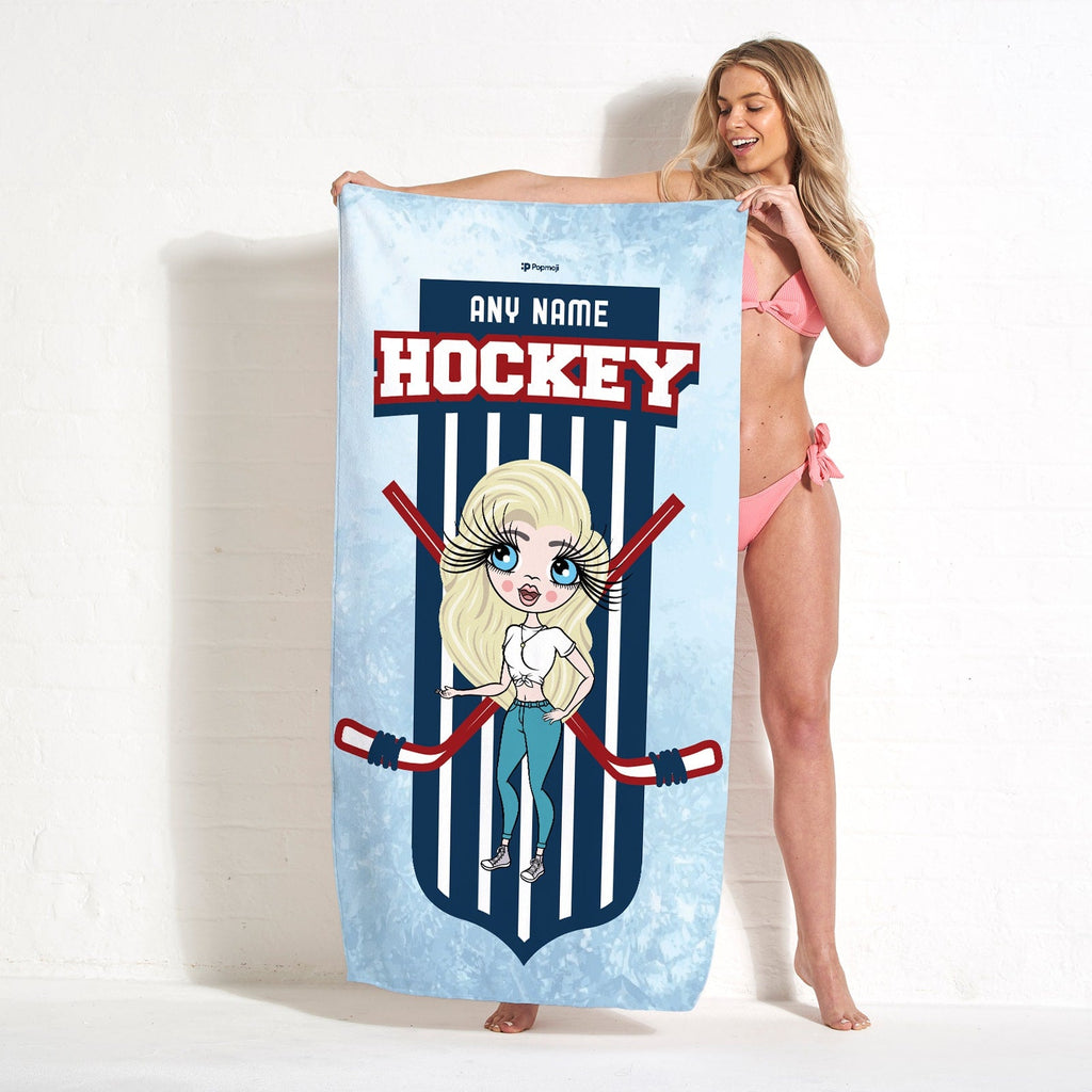 Womens Personalized Ice Hockey Emblem Beach Towel