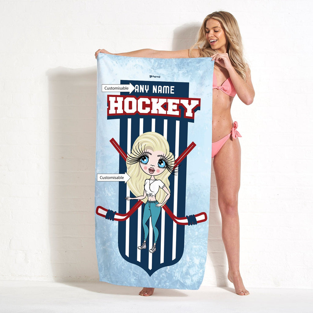 Womens Personalized Ice Hockey Emblem Beach Towel