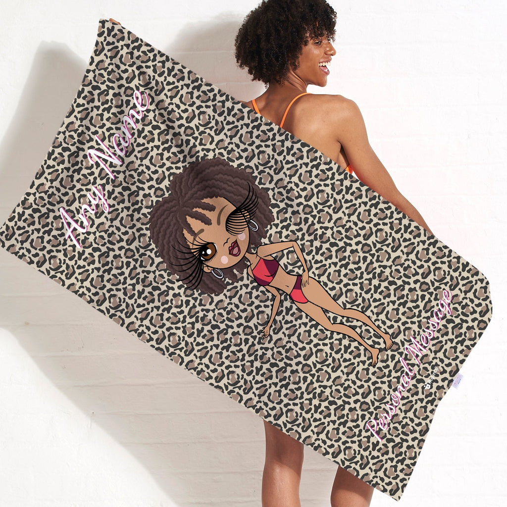 Womens Personalized Leopard Print Beach Towel