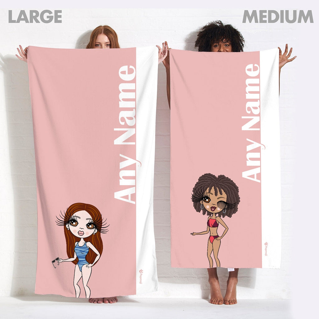 Womens Personalized Pink Stripe Beach Towel