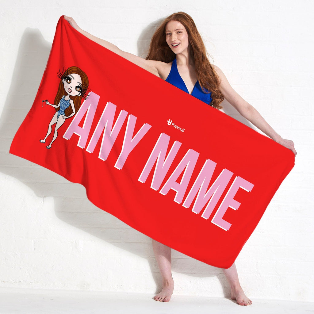 Womens Personalized Red Bold Name Beach Towel