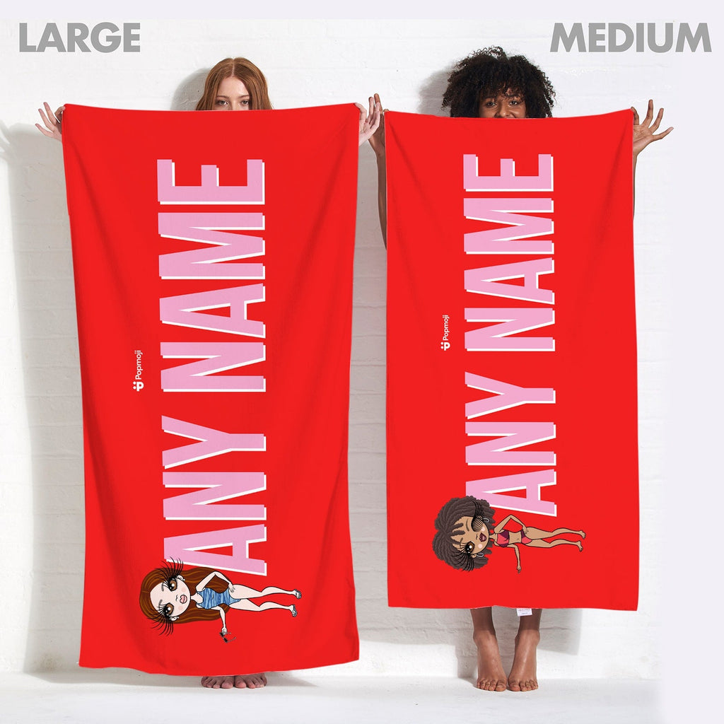 Womens Personalized Red Bold Name Beach Towel