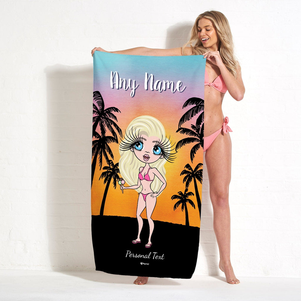 Womens Personalized Tropical Sunset Beach Towel