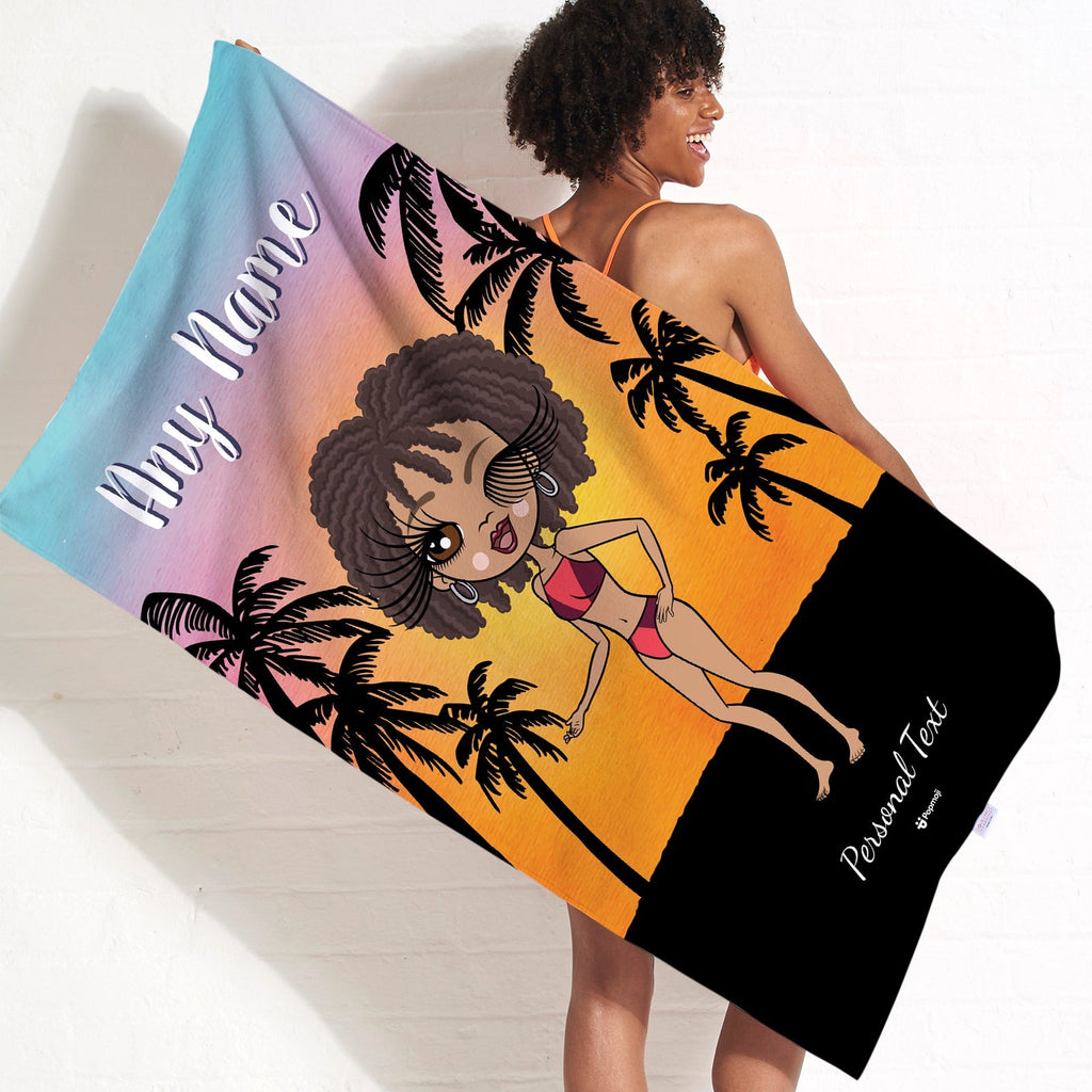 Womens Personalized Tropical Sunset Beach Towel