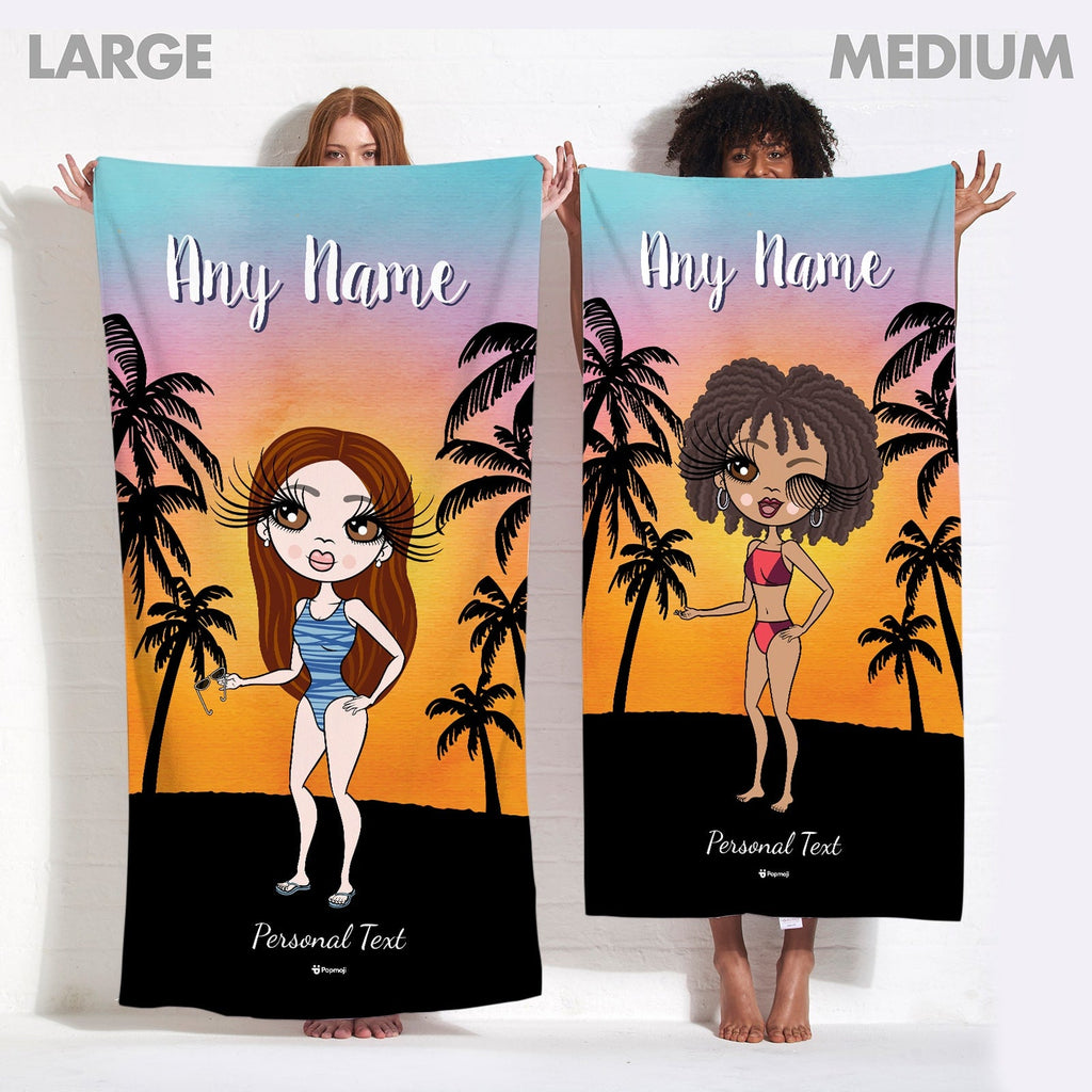 Womens Personalized Tropical Sunset Beach Towel