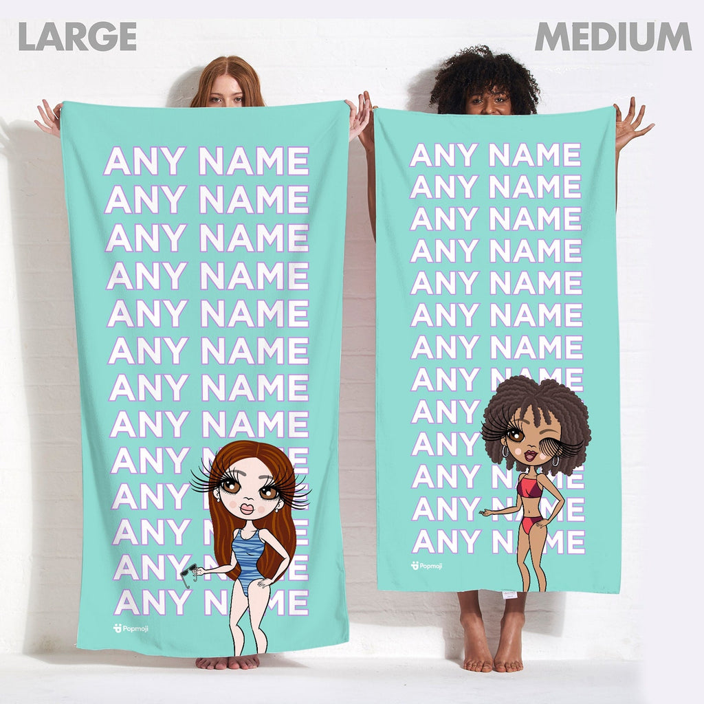 Womens Personalized Turquoise Multiple Name Beach Towel