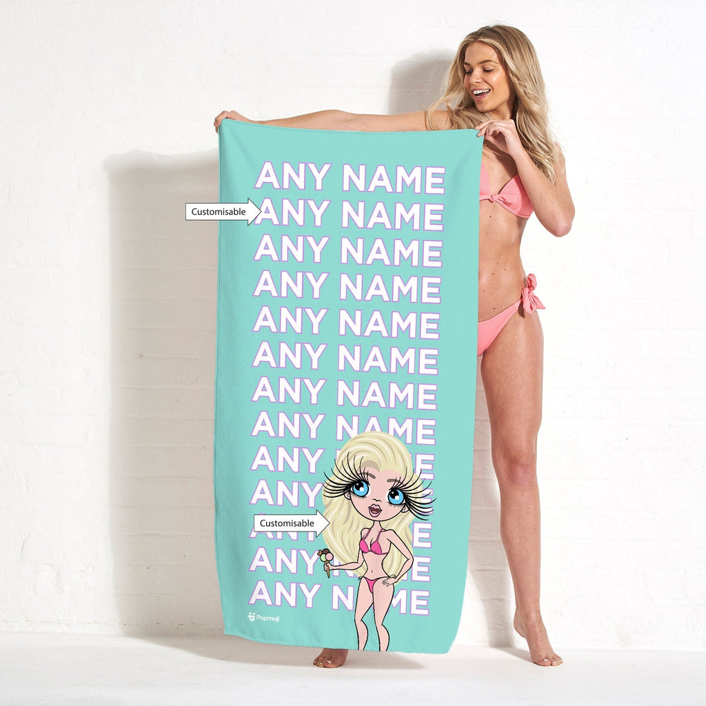 Womens Personalized Turquoise Multiple Name Beach Towel