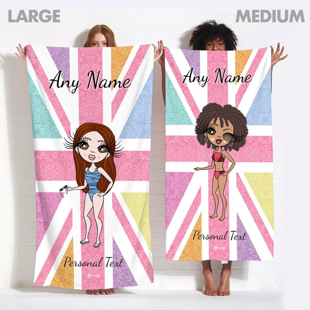 Womens Personalized Union Jack Beach Towel