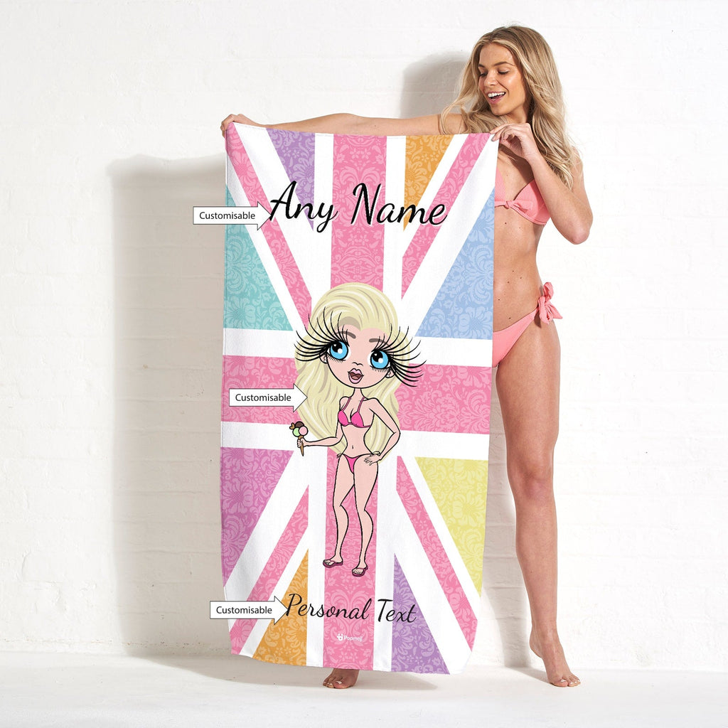 Womens Personalized Union Jack Beach Towel