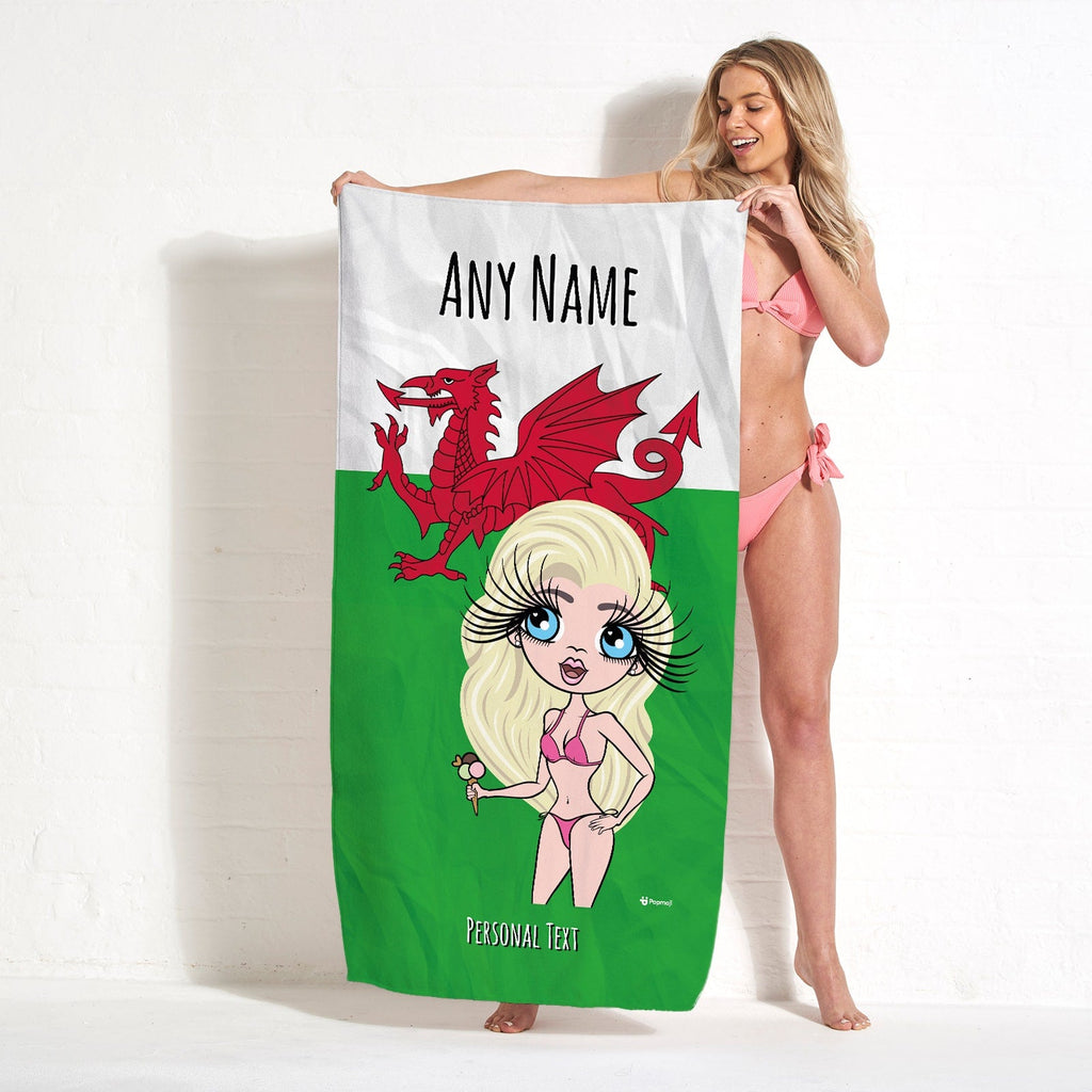 Womens Personalized Welsh Flag Beach Towel