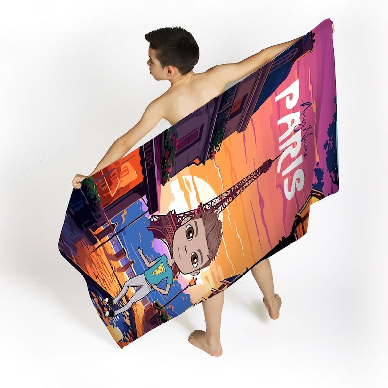 Boys Personalized Parisian Sunset Beach Towel - Image 2