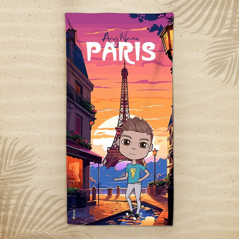 Boys Personalized Parisian Sunset Beach Towel - Image 3