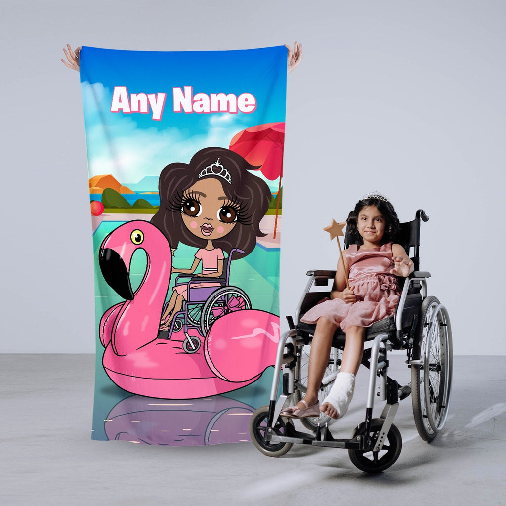 Girls Personalized Flamingo Float Wheelchair Beach Towel