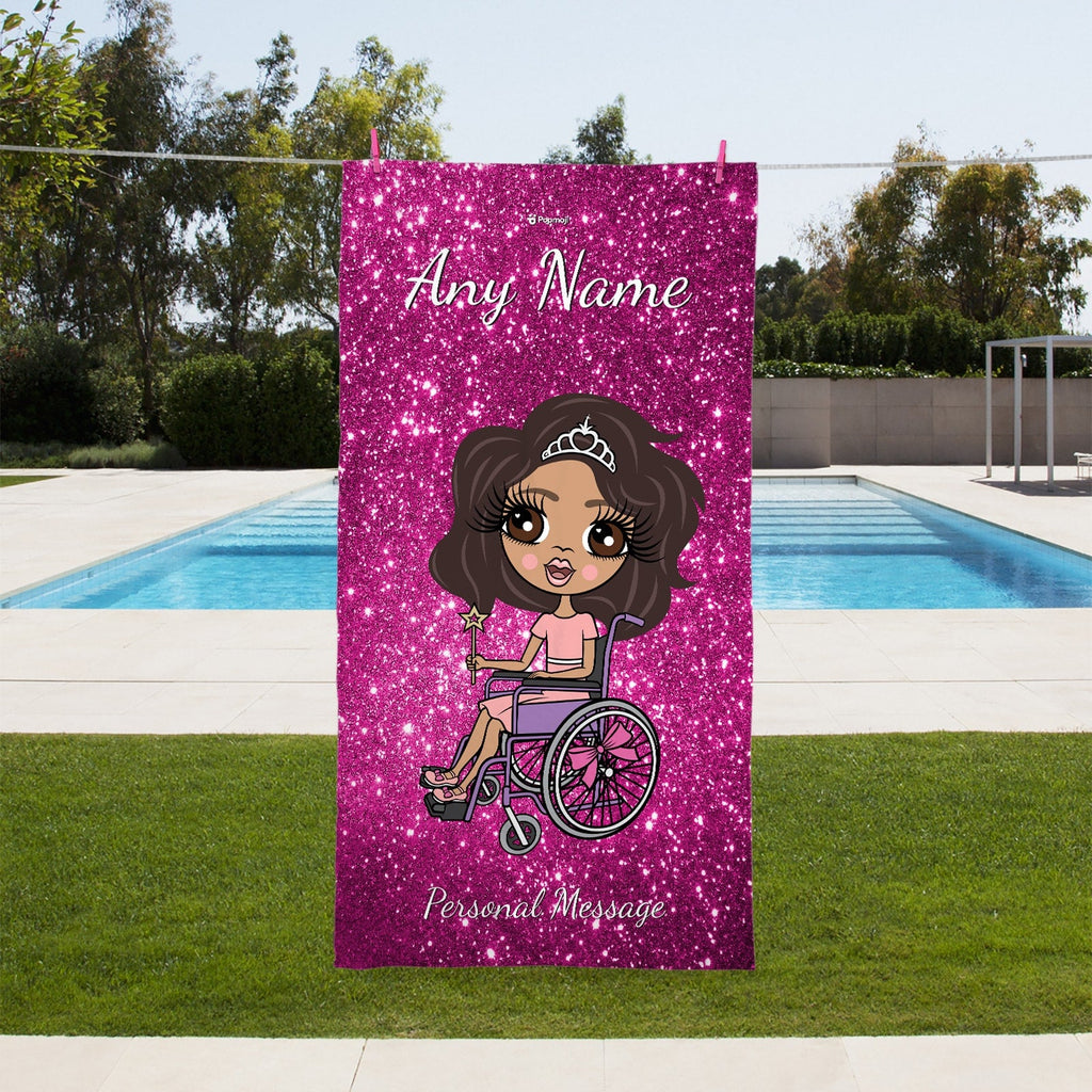 Girls Personalized Glitter Effect Wheelchair Beach Towel