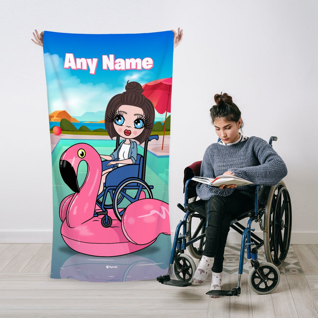 Womens Personalized Flamingo Float Wheelchair Beach Towel