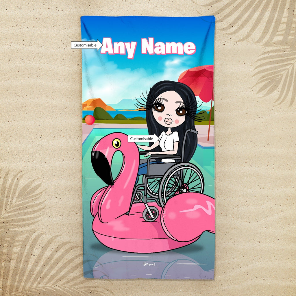 Womens Personalized Flamingo Float Wheelchair Beach Towel