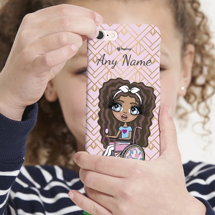 Girls Personalized Wheelchair Gold Geo Print Phone Case