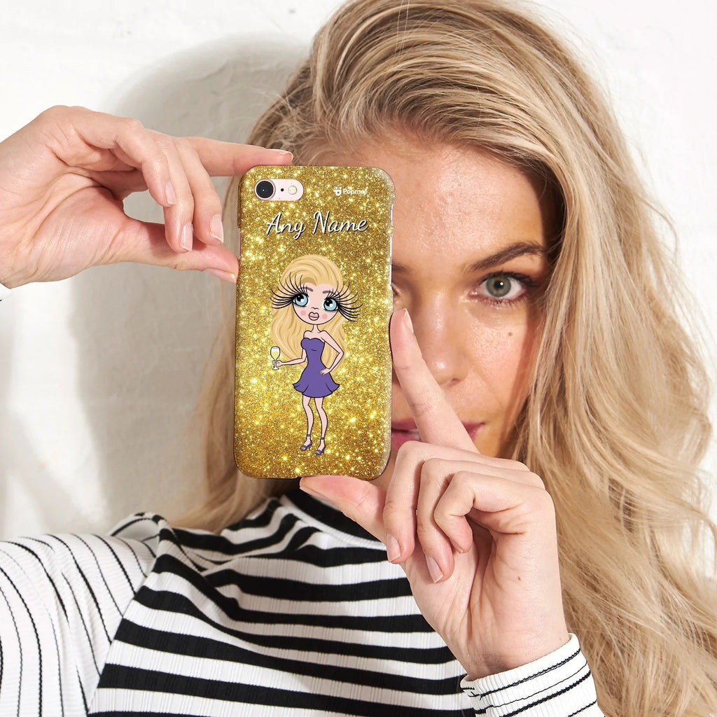 Womens Personalized Glitter Effect Phone Case - Gold