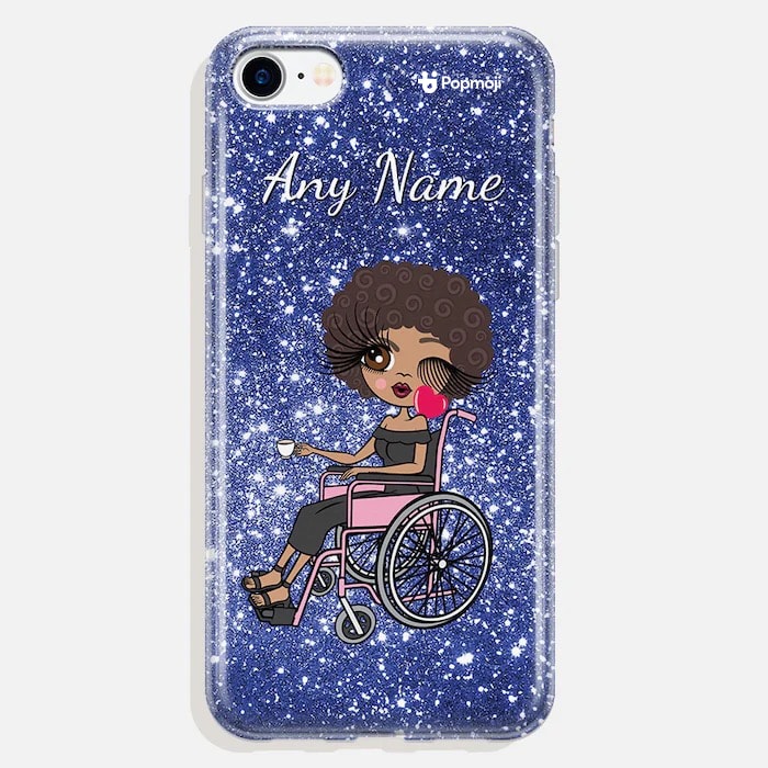 Womens Personalized Wheelchair Glitter Effect Phone Case - Blue