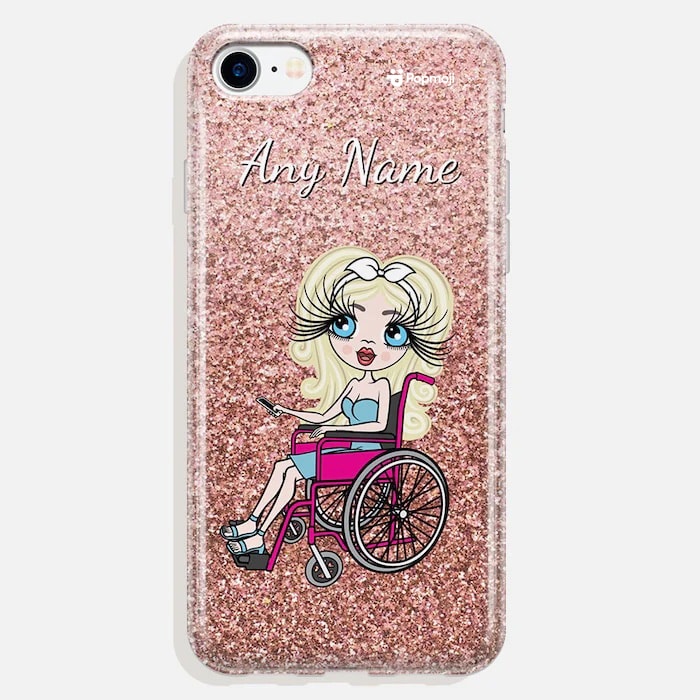 Womens Personalized Wheelchair Glitter Effect Phone Case - Blush