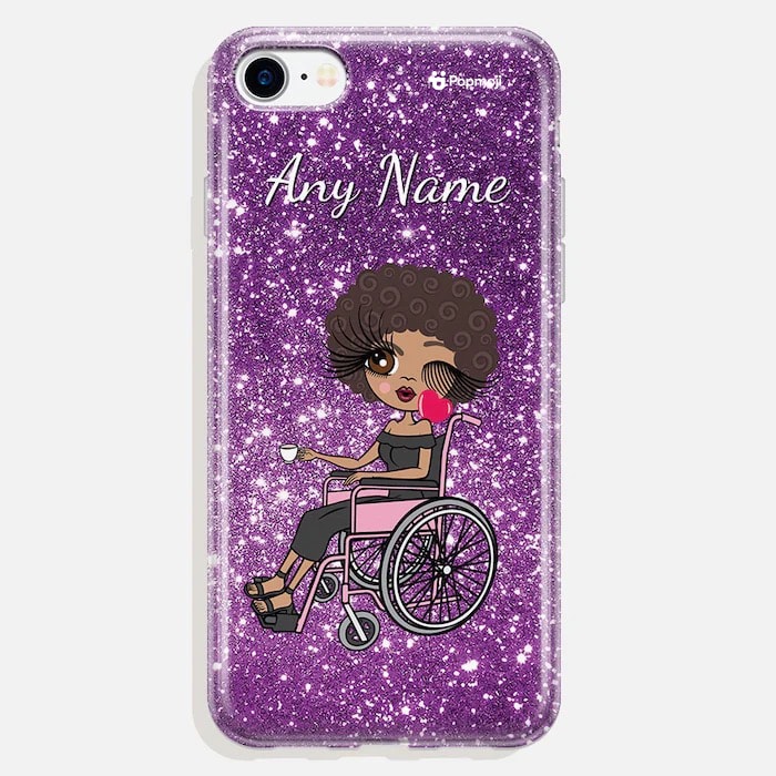 Womens Personalized Wheelchair Glitter Effect Phone Case - Purple