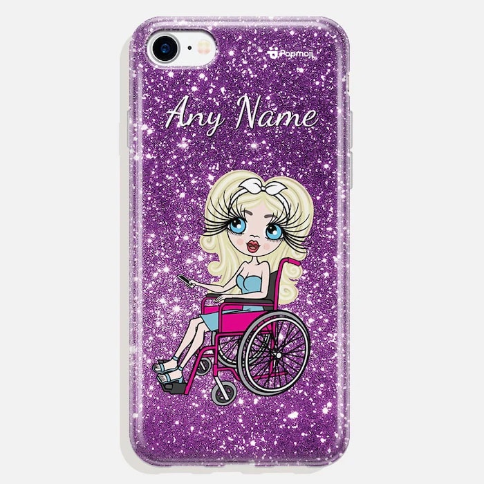 Womens Personalized Wheelchair Glitter Effect Phone Case - Purple