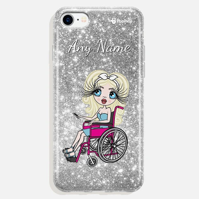 Womens Personalized Wheelchair Glitter Effect Phone Case - Silver