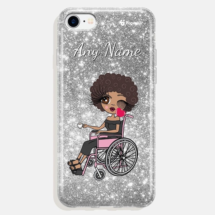 Womens Personalized Wheelchair Glitter Effect Phone Case - Silver