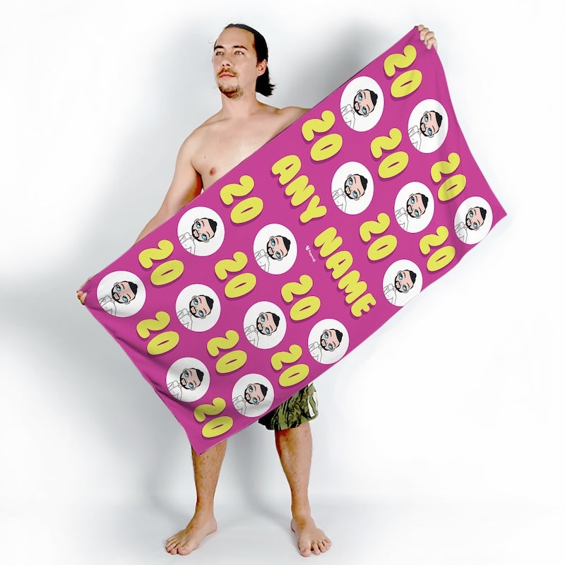 Popmoji Mens Personalized 20th Birthday Beach Towel - Image 3