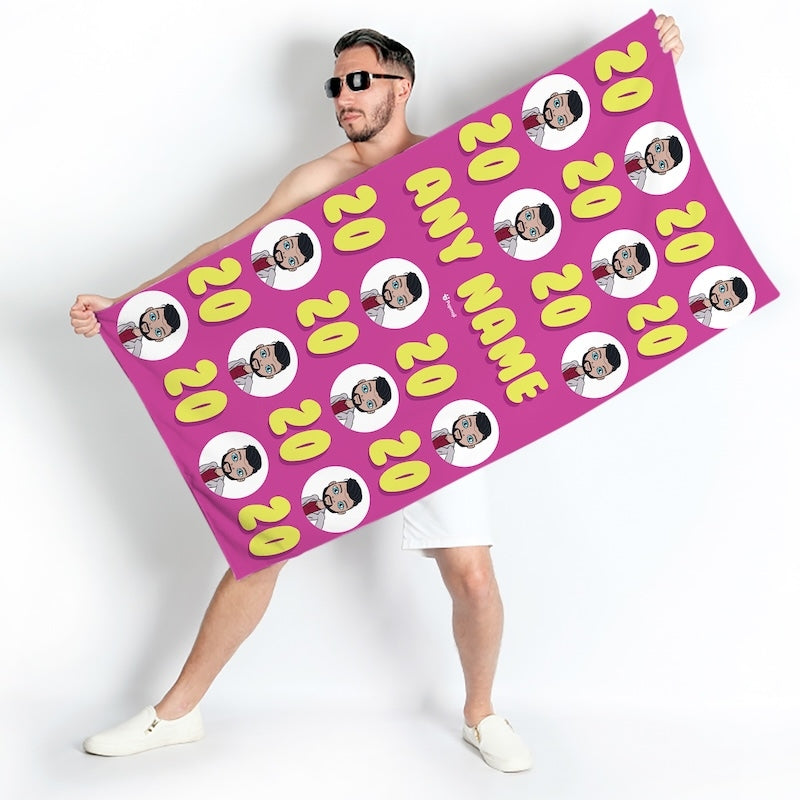 Popmoji Mens Personalized 20th Birthday Beach Towel - Image 2