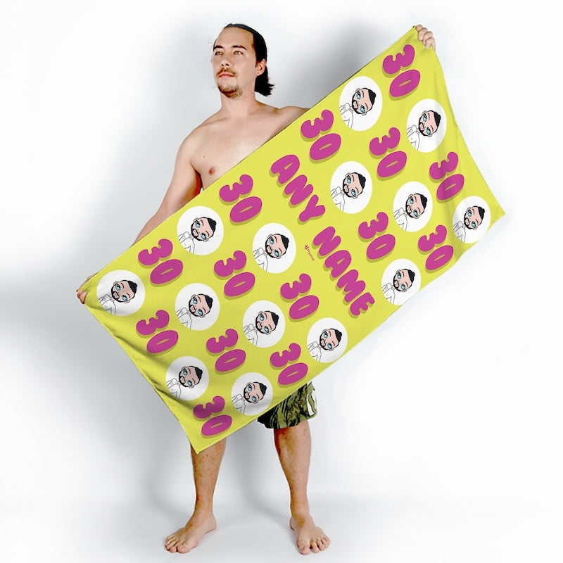 Popmoji Mens Personalized 30th Birthday Beach Towel - Image 3