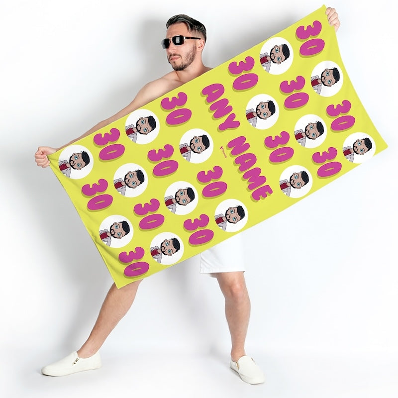 Popmoji Mens Personalized 30th Birthday Beach Towel - Image 2