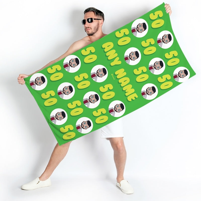 Popmoji Mens Personalized 50th Birthday Beach Towel - Image 4