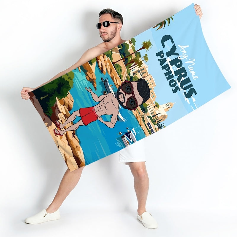 Mens Personalized Cyprus Paphos Beach Towel - Image 2