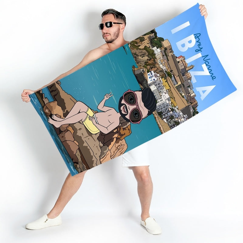 Mens Personalized Ibiza Town Beach Towel - Image 3