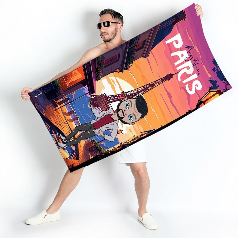Mens Personalized Parisian Sunset Beach Towel - Image 3