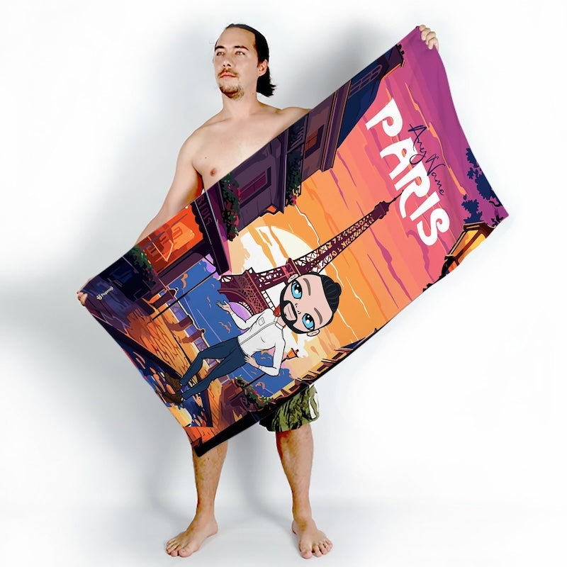 Mens Personalized Parisian Sunset Beach Towel - Image 2