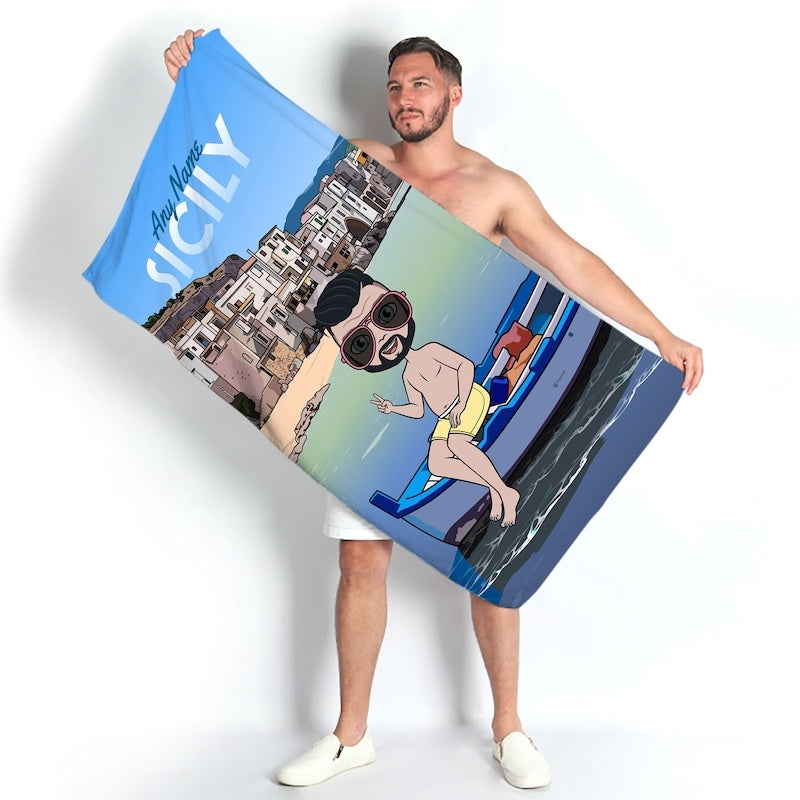 Mens Personalized Sicily Beach Towel - Image 4